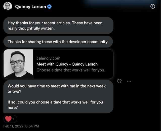 Quincy's message to Joel on Twitter