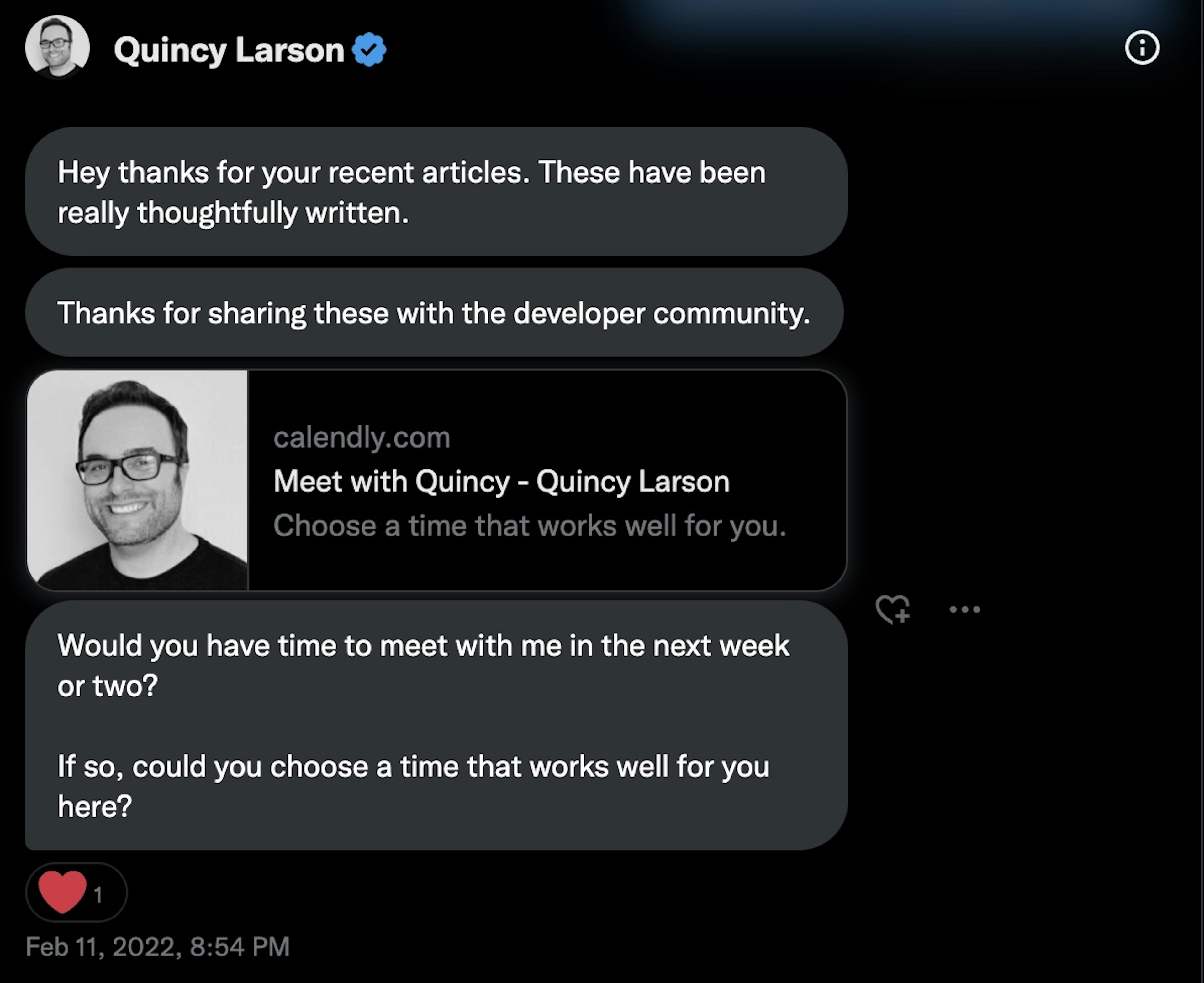 Quincy's message to Joel on Twitter